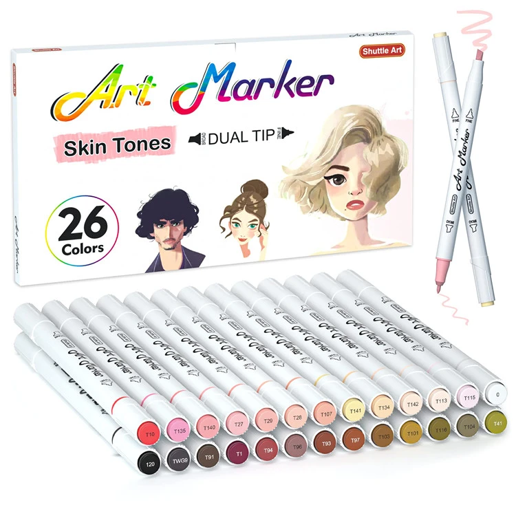 26 colors de to de pell i retoladors d'art del cabell