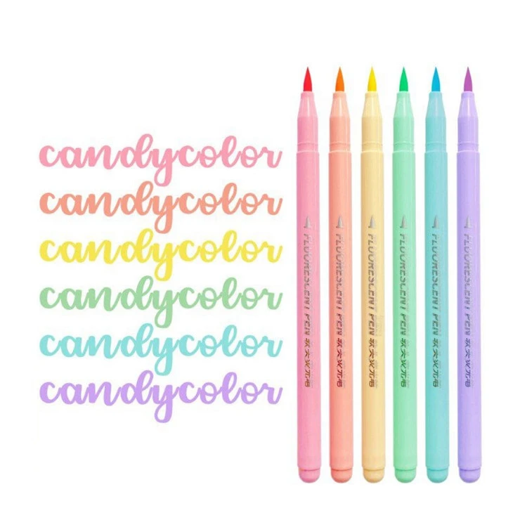Set de bolígrafs de fluorescència de pinzell suau de 6 colors Resaltador de colors artístics